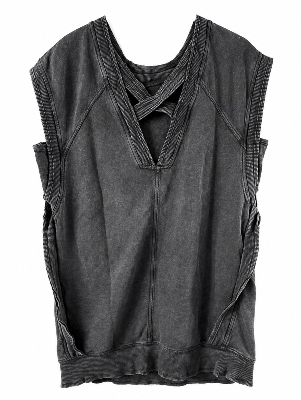 Daily Practice by Anthropologie Black Sleeveless Crisscross Sweatshirt Dress/Top